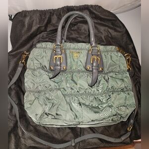 Prada green nylon convertable buckle tote